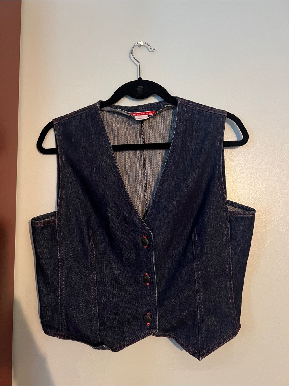 Halston III vintage Dark Blue Denim Vest with V-Neck